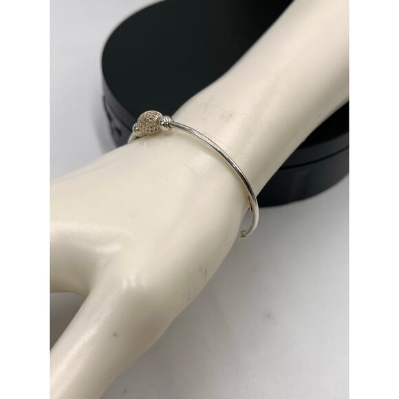Sterling Silver 925 Mesh Center Bead and Ball Ends Bracelet Cuff - Picture 2 of 10